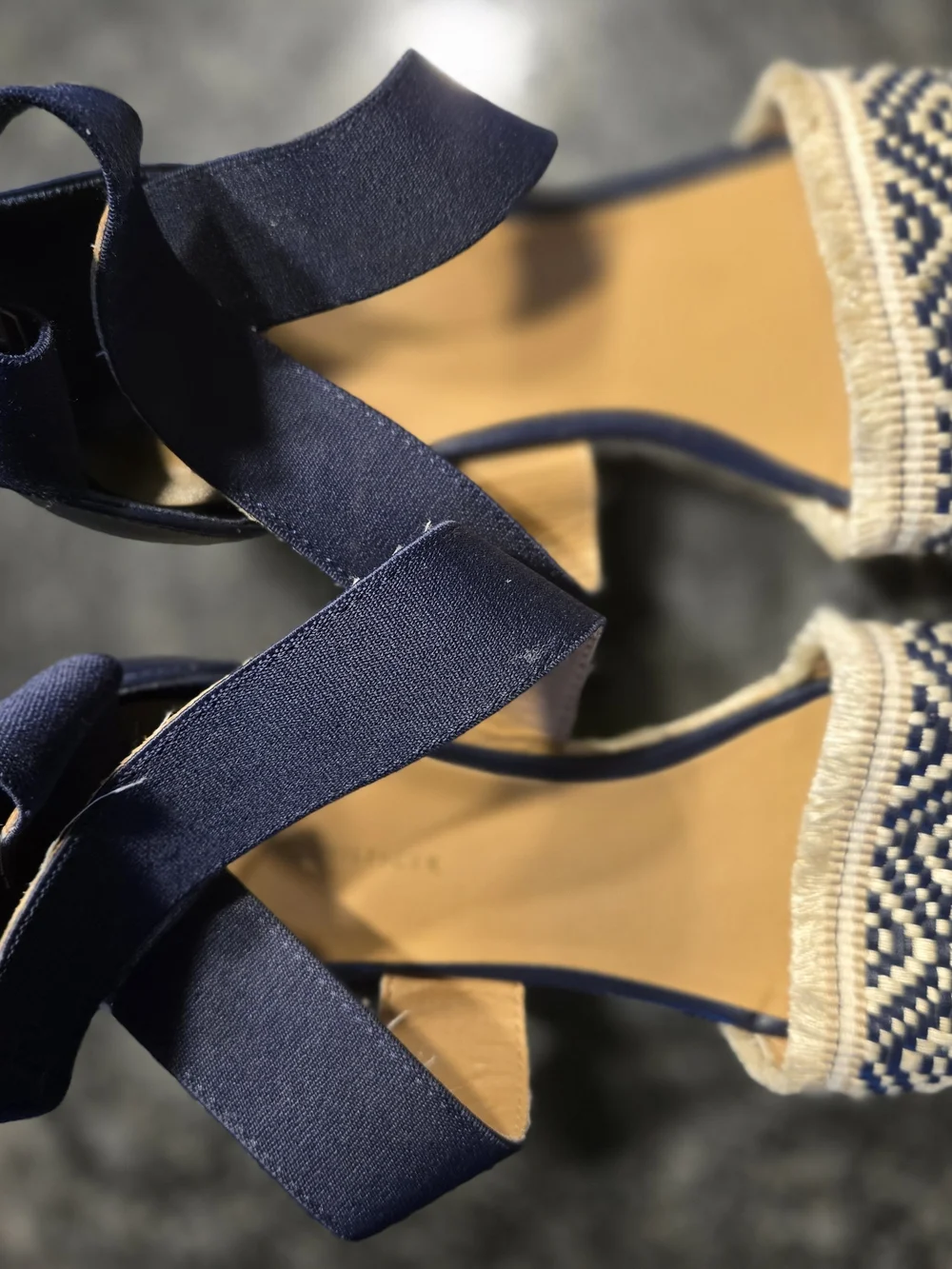 Tommy Hilfiger Navy Blue Espadrille Wedge Sandals with Patterned Toe